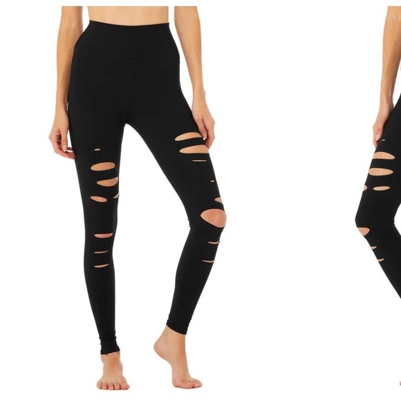ALO Yoga Pants - Alo yoga HIGH-WAIST RIPPED WARRIOR LEGGING - black